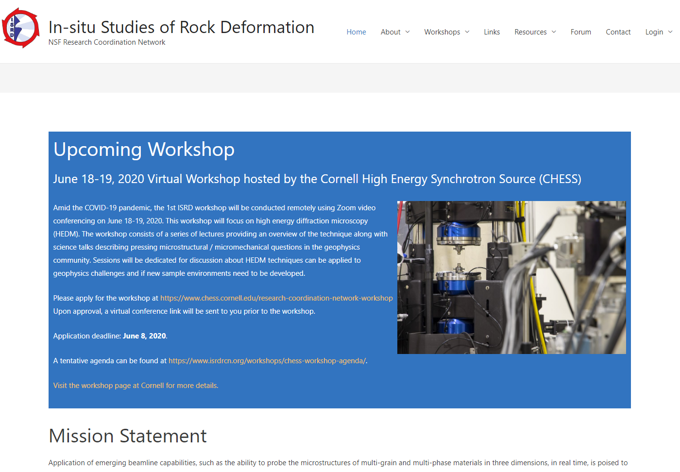 ISRD-RCN Webpage Screenshot